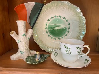 Luck Of The Irish Lot Of 6 Items Includes Belleek Vase, Tea Cup And Saucer - Lv22