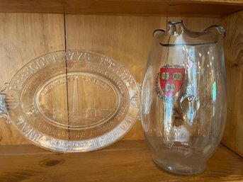 Clear Harvard Pitcher And Spirit Of 76 Bunkerhill Commemorative Dish - Lv25