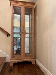 Oak Two Door Mirror And Glass Shelf Curio Display - Lr35