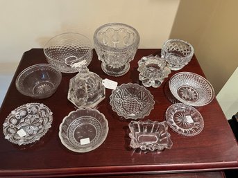 Crystal Lot Of 12 Antique Glass Dishes Includes Glass Ink Well And Finger Bowl - Lr36