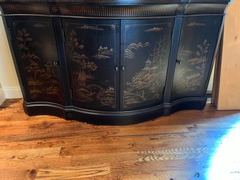 Ethan Allen Black And Gold Chinoiserie Curved Credenza - Lv46