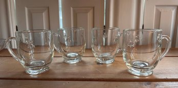 4 Vintage Clear Glass Bumble Bee Mugs - 112