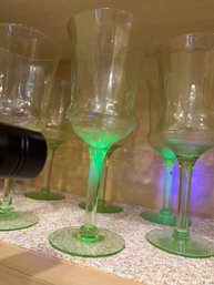 Set Of 8 Uranium Green Glass Wine Glasses - K2