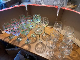 Large Lot Of Handpainted Glasses