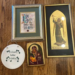 Te Deum Laudamus, Irish Plaque, Painted Ikon On Wood & Framed Celtic Card- LR54