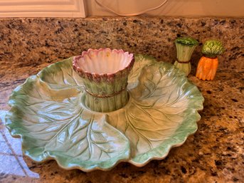 Fitz And Floyd Vegetable And Dip Dish Plus Salt And Pepper Shaker - Lr81