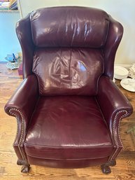 Bradington Young Leather Recliner With Wood Ball & Claw Feet And Tacks - LV63