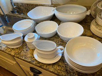Assortment Of White Ceramic Bowls Gravy Boasts And A French Butter Dish Lot Of 18 Pcs. - Lr18