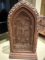 Vintage Religous Sick Call Wood Box / Last Rites Set W/candles Crucifix Bottle Instructions - O2