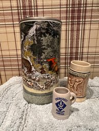 3 Vintage Steins Including Small German Pottery Stein And Mini Munchen Stoneware Stein - O3