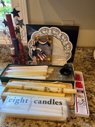 4th Of July Decorations And Assorted Tapered Candles With Several Bobeche Rings - K22