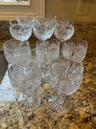 11 Etched Crystal Camelia Wine Glasses By Crystal Clear Industries - Lr92