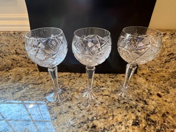 Three Crystal Etched Wine Glasses  - K26
