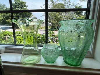 3 Vases: Two Uranium Green And One Small Possible Uranium  - K29