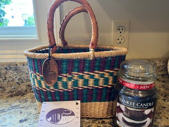 The Blessing Basket - Colorful Woven Basket With New Whoppie Pie Candle - K35