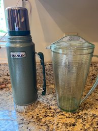 Green Alladdin Stanley Thermos And Green Plastic Serving Pitcher - Lr95