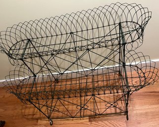 Vintage Two Tiered Green Wired Plant Stand - H2