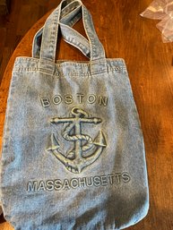 Boston Massachusetts Blue Denim Satchel - BFC5