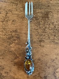 Sterling Cocktail Fork With Amber Stone - S4