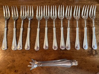 12 Italian Cocktail Forks And Sugar Cube Tongs - S5