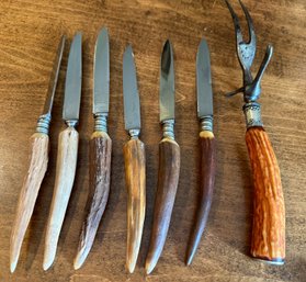 Franz Gude Solingen Germany Knives With Real Stag Handles & Carving Forks - S15