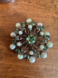 Large Beau Green Accented Brooch- J3