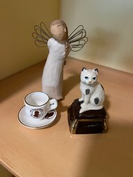 Willow Tree Angel Collectors With Small Cat Trinket Box And Sherlock Holmes Teacup - Bd17