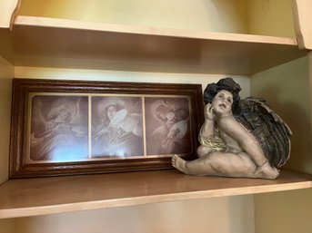 Resin Angel With Hanging 3 Angel Framed Wall Art - Bd19