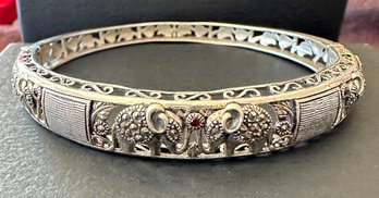 Sterling Silver Lucky Elephant Bangle Bracelet With Filagree Design - J46