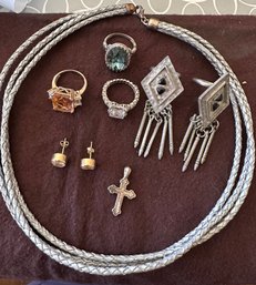 Sterling Cross Pendant, Rings, Etc - J57