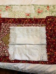 Three Runners , Red And Green Are Handmade Reversible Table Runners Plus Lace
