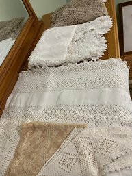 Two Round Table Covers, 3 Runners And One Lace Doille  -bd42