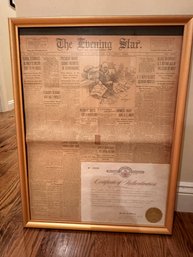 The Evening Star 5/3/1921 Framed Front Page With Cert Of Authenticity- UH5