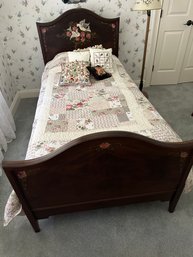 Twin Bed With Hand Painted Head And Footboards, Quilt And Pillows - BD1c