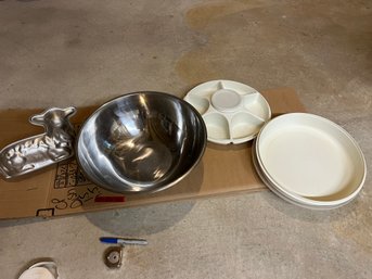 Lg Metal Bowl, Tupperware Veggie Dip Travel Set, Aluminum Lamb Baking Mold - Bt16