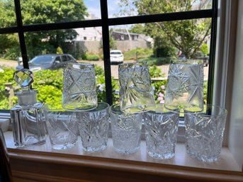 8 Cut Crystal High Ball Glasses And One Decanter - Island