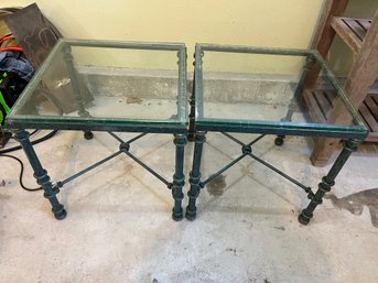 Two Glass Top Wrought Iron Side Tables - G2