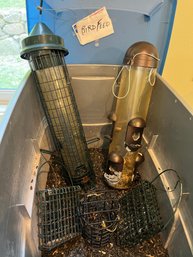 Five Bird Feeders And Feed Container -g19