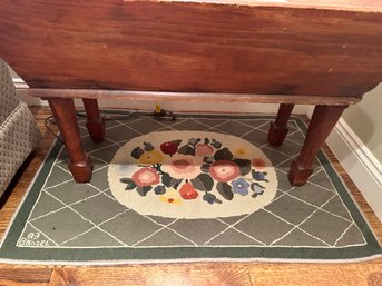 Hand Stitched Rug Green With Flowers Signed By Artist - C16