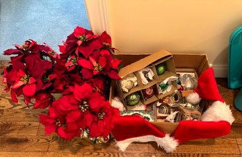 Vintage Christmas Ornaments, Faux Poinsettias, Etc - UH14