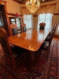 Majestic Antique Carved Griffin Dining Table And 6 Carved Wooden Chairs With Griffin Legs