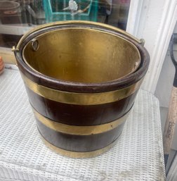 Vintage Brass Bound Eioden Bucket With Brass Bucket Insert