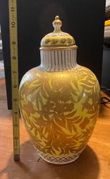 Royal Crown Derby Yellow Porcelain Lidded Vases