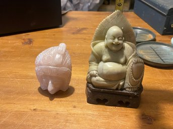 Soapstone Buddha Statue And Crysral Wuartz Buddga Head