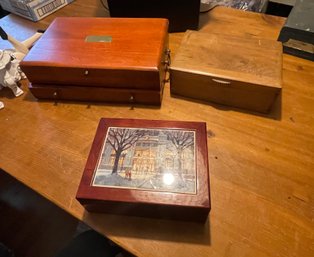Jewelry Box And 2 Other Wooden Boxes