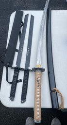 Modern Samurai Sword And Pair Of Ninja Swords With Cases