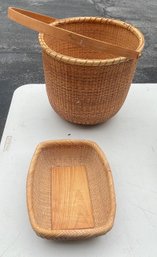 Nantucket  Style Lightship Handled Basket And  Tray Basket