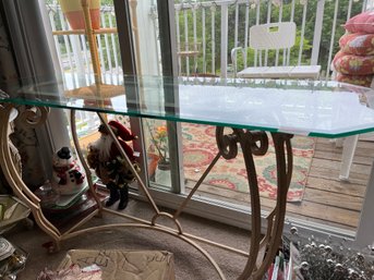 Beige Glass Top Wrought Iron Table - L