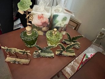 Green Crystal Perfume Decanter, Letter Holder And Candles- 2Den1