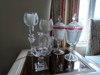 Towle Candelabra, 2 Crystal Decanters And 2 16 Inch Candle Holders  - 2Den2